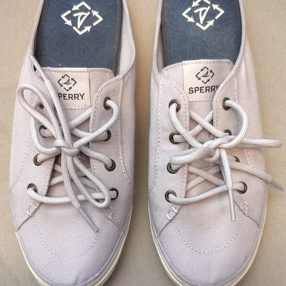Sperry Women's Canvas Lace-Up Mules Slip On Sneakers in Light Lavender